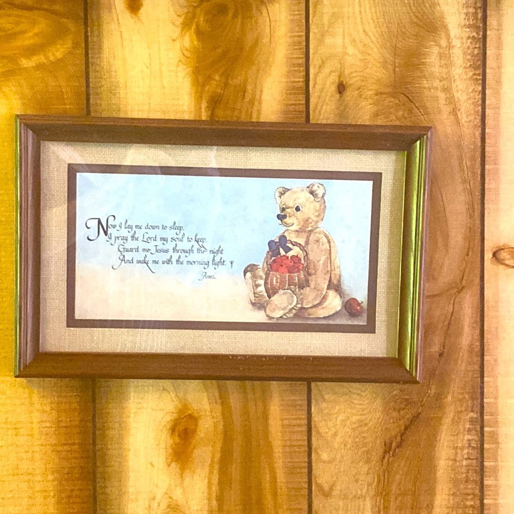 Vintage wood framed precious 🧸 “Now I lay me down to sleep” Prayer 🙏🏻